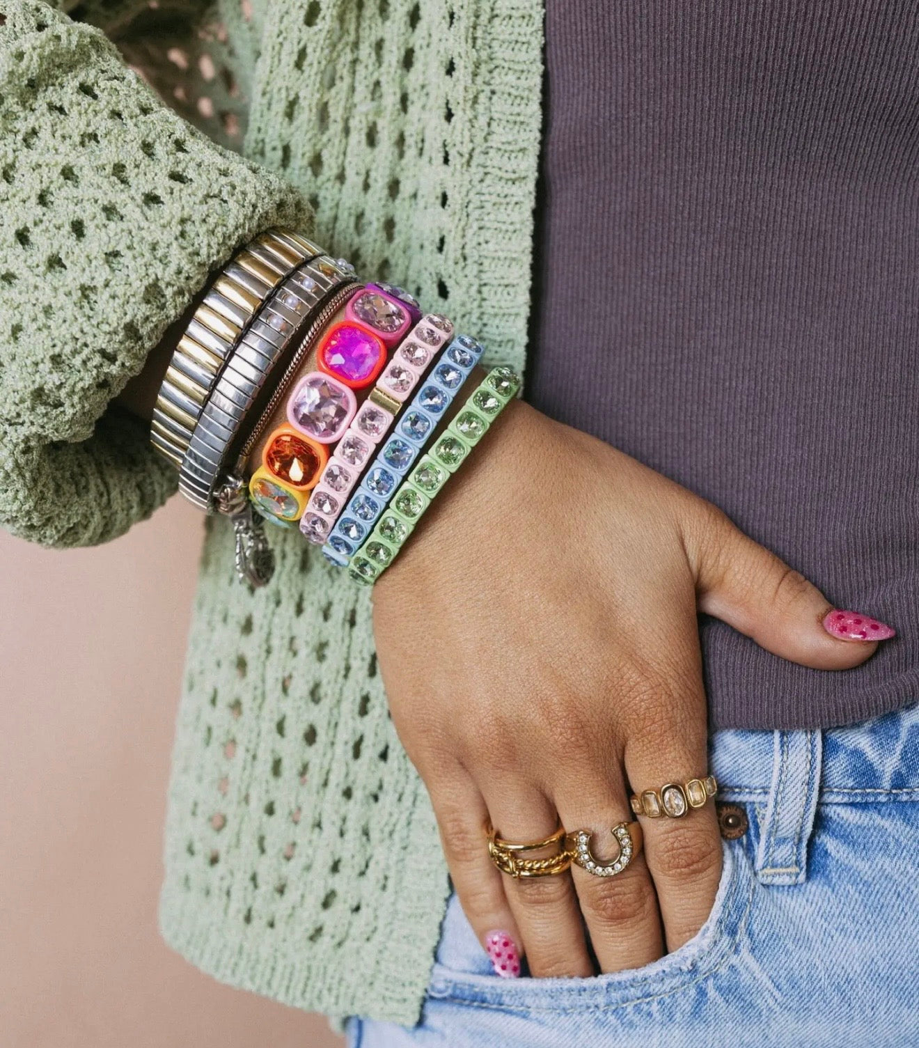 Pink Gemstone Stacking Bracelet🩷