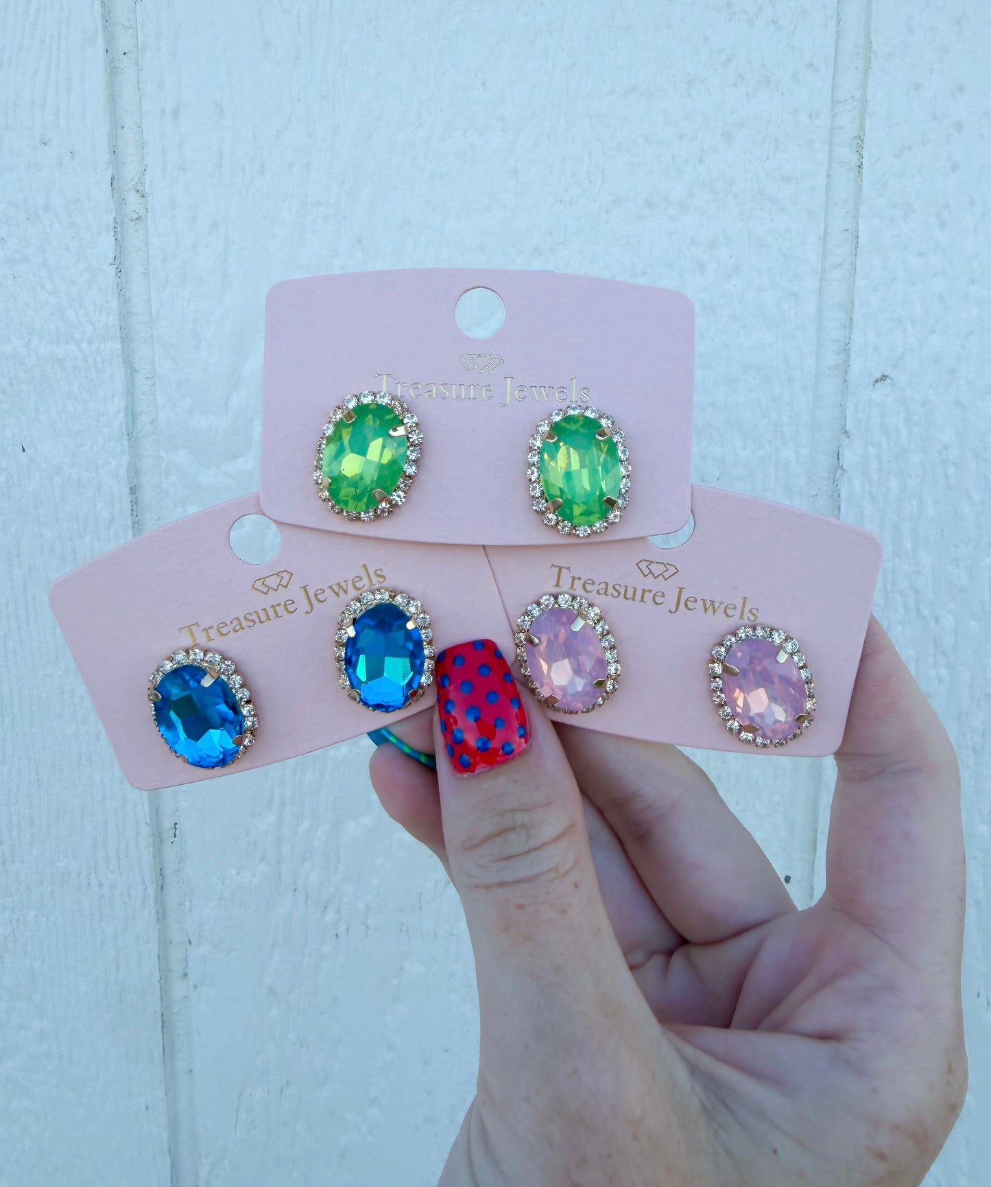 Gemstone Earrings💙💚🩷