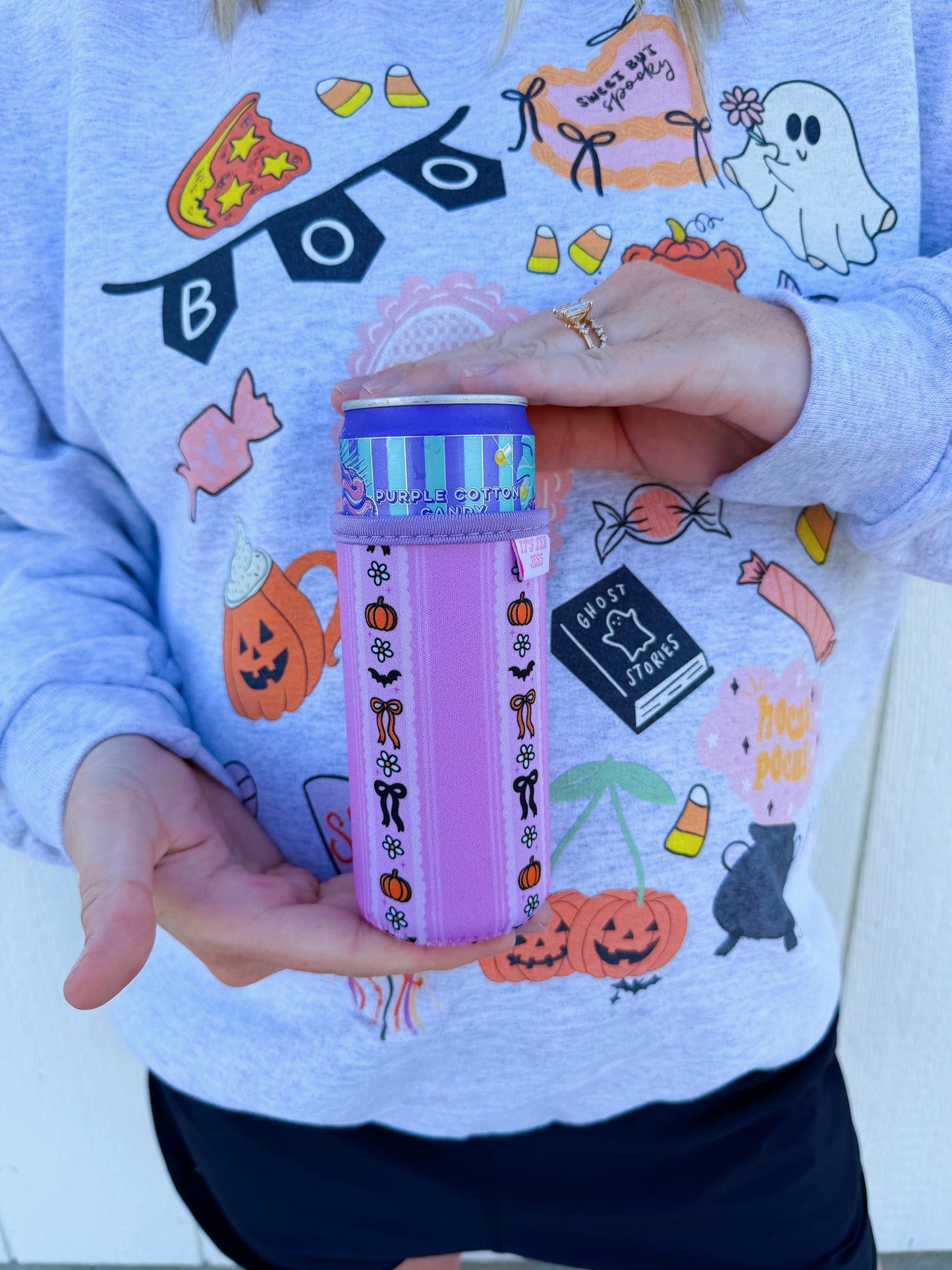Pumpkin Stripe Slim Can Coozie💜