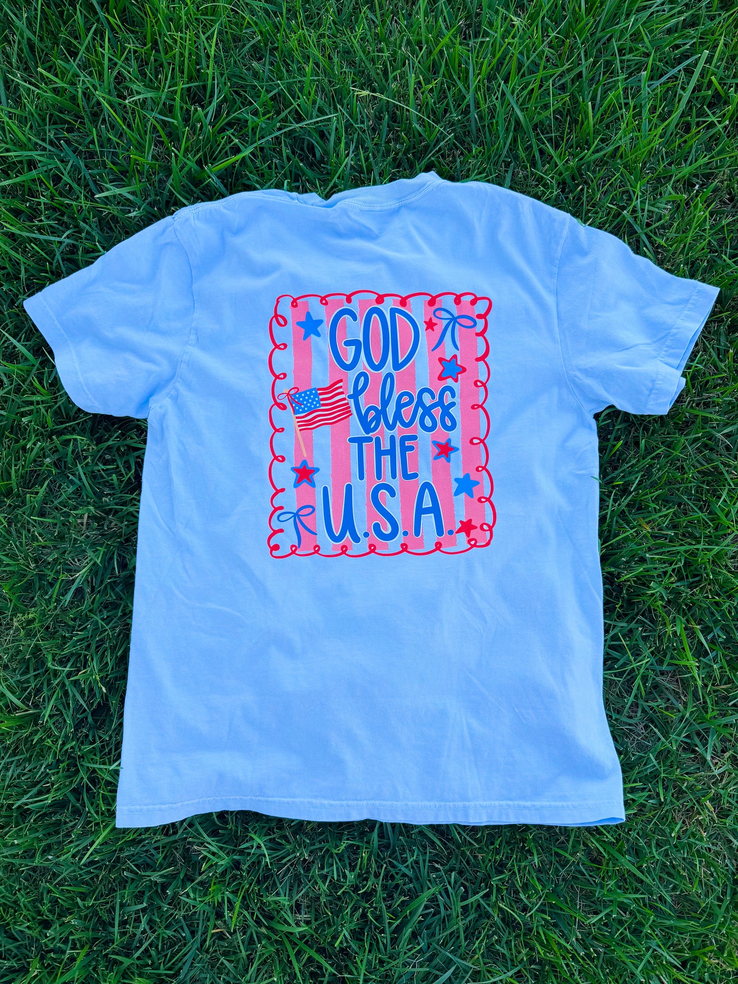 Blue God Bless America Tee🇺🇸🩵