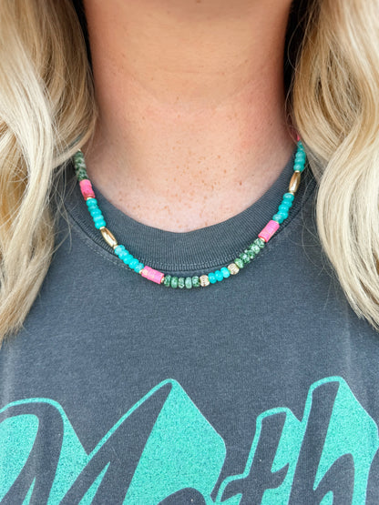 Aqua/Pink Tile Necklace🩵🩷