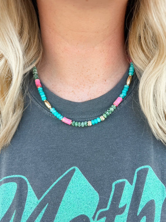 Aqua/Pink Tile Necklace🩵🩷