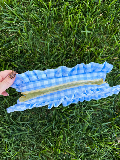 Baby Blue Gingham Cosmetic Bag🩵