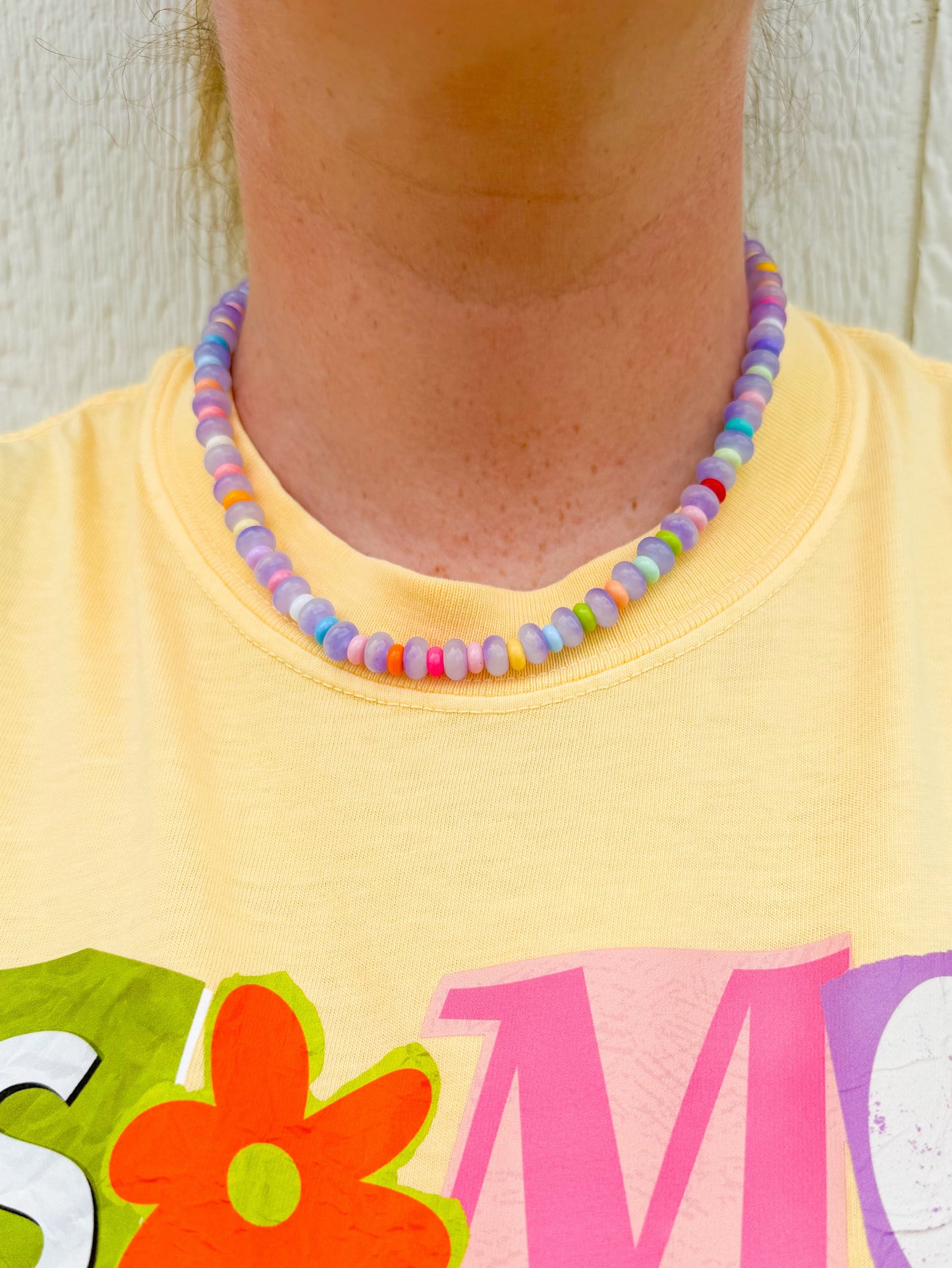 Happy Vibes Beaded Neckace💜🌈
