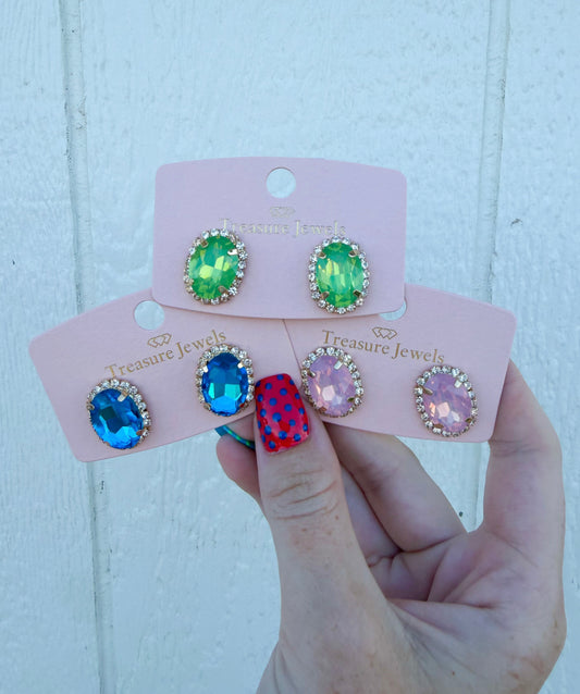 Gemstone Earrings💙💚🩷