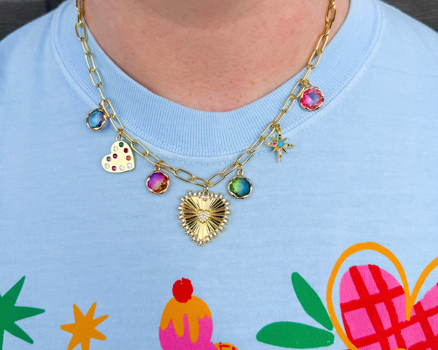 Heart Drop Charm Necklace🩵